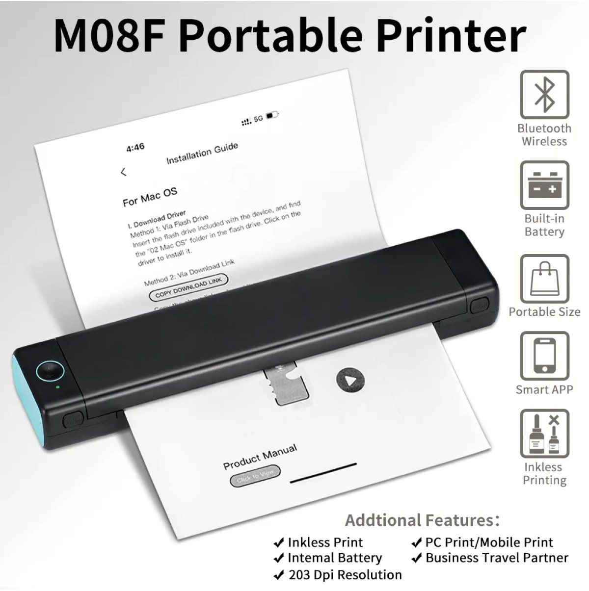 M08F A4 Portable Thermal Printer